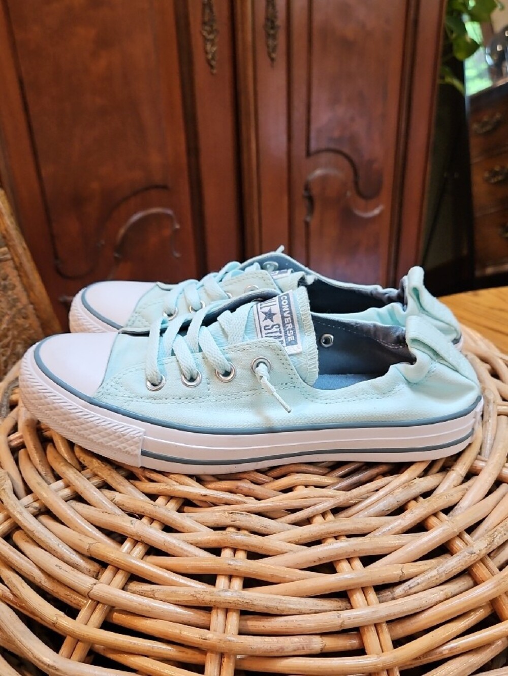 Converse Shoreline Classic Low Top Elastic Back Sneakers Light Mint Color Sz 8 - Picture 3 of 16